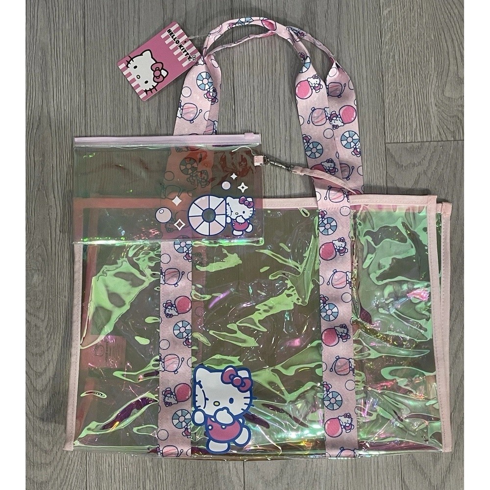 NEW Sanrio - Hello Kitty - Cute Pink Iridescent Tote Purse & Mini Bag